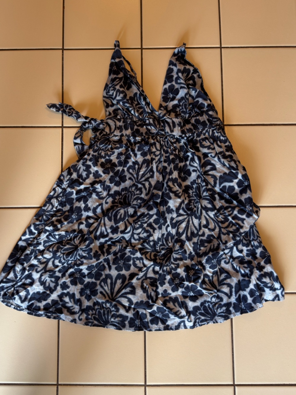 aerie Blue and Black Floral Halter Dress